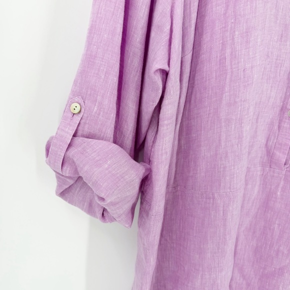 J. Jill Pure Linen Purple Tunic Top 4X Resort Vacation Relaxed Pockets Pool - Picture 2 of 7
